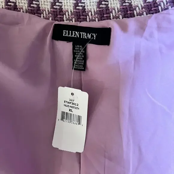 Ellen Tracy Mauve Houndstooth Tweed Blazer Jacket XL Preppy Old Money Coquette - Picture 11 of 11
